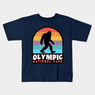 Olympic National Park Bigfoot Sasquatch Retro Sunset Kids T-Shirt